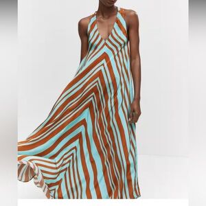 Mango Satin V Neck Maxi Dress size 4